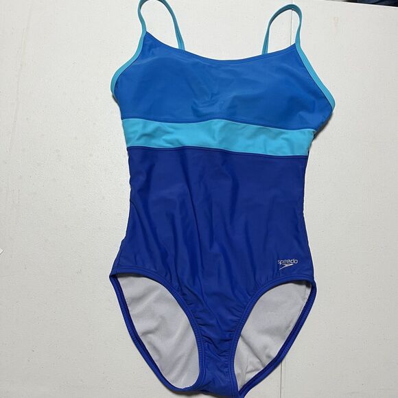 Speedo Women Racerback One Piece Swimsuit Swimwear Atlantic Blue Size 10 - Picture 2 of 7